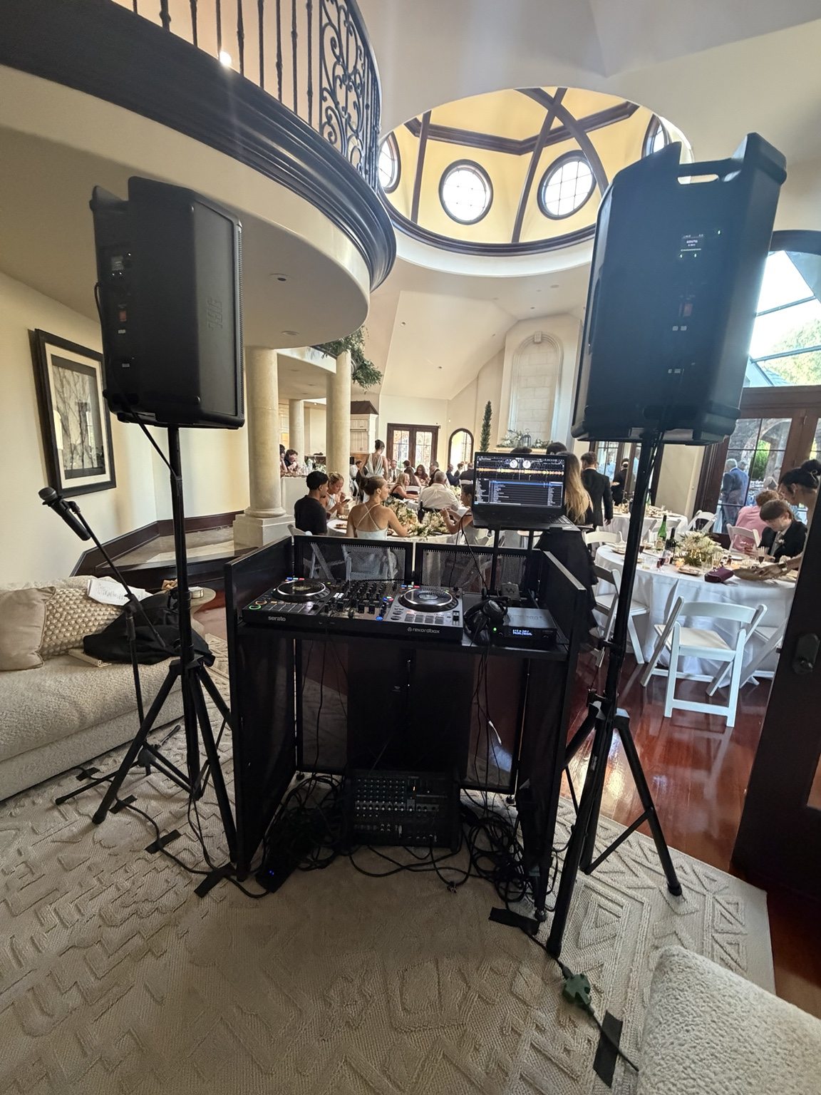Professional VATO sound and DJ setup in the Mebane wedding room